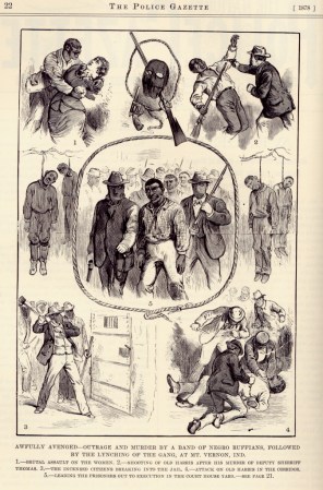 Esta secuencia de 1878 muestra la presunta violación de un grupo de negros a una mujer blanca y el posterior linchamiento de los presuntos culpables.