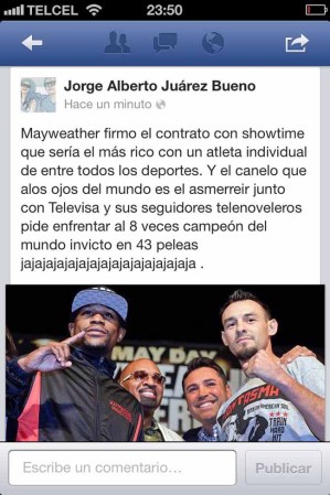 Saúl El Canelo Alvarez enfrentará a Floyd Mayweather el 14 de septiembre en Las Vegas. Un combate a muerte en lo que es el rival más difícil en la carrera del mexicano. Una pelea de invictos.