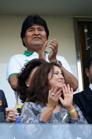 Presidente de Bolivia Evo Morales en el encuetro de Brasil contra Croacia en el Arena de Sao Paulo