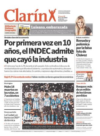 El diario Clarin, de Argentina, por su parte, ofrece una portada más moderna, colorida y con claras diferencias en el tamaño de la tipografía.