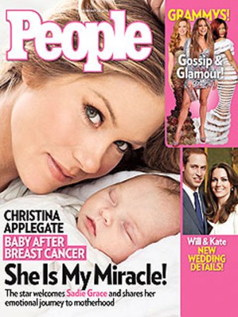 Luego de superar el cáncer de mama, la actriz Christina Applegate, de la serie "Up All Night" de NBC, se convirtió en madre al dar a luz a Sadie Grace LeNoble en enero de 2011.