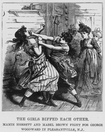 Así fue ilustrada la crónica de un crimen en la que dos mujeres pelean por un hombre en la ciudad de Pleasantville, Nueva York.