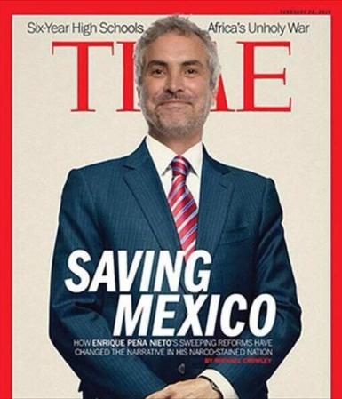 Alfon Cuarón, ganador de dos Oscar, como si ocupara la portada de la revista Time en vez de Enrique Peña Nieto.
