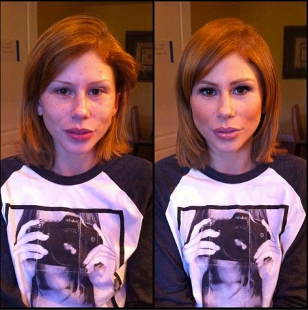 Broooklyn Lee antes y después del maquillaje.