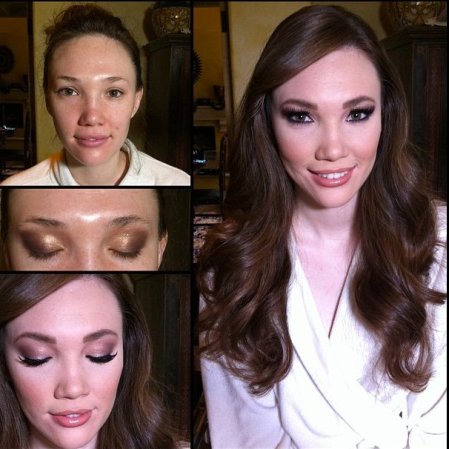 Aria Amor antes y después del maquillaje.