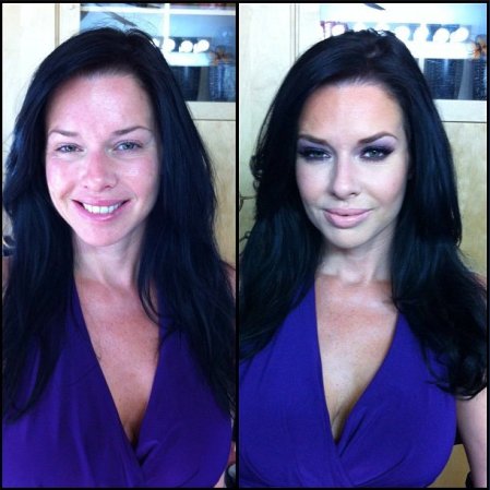 Veronica Avluv antes y después del maquillaje.