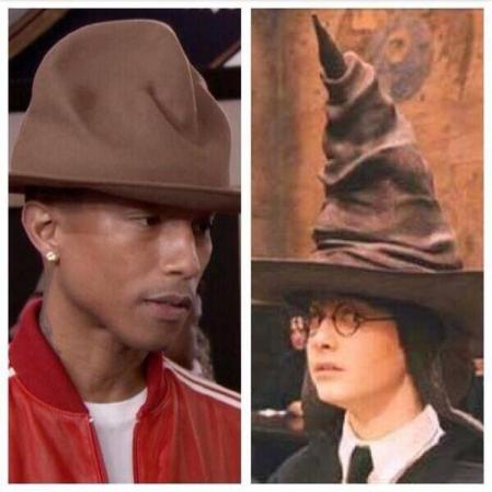 El sombrero del cantante Pharrell Williams no podía quedar fuera de las bromas y fue comparado con el de Harry Potter.