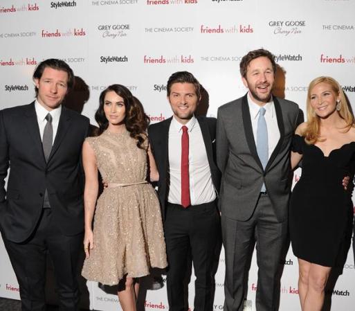 La actriz junto al resto del reparto de la película: Ed Burns, Adam Scott, Chris O'Dowd y la directora Jennifer Westfeldt, en el mismo evento.