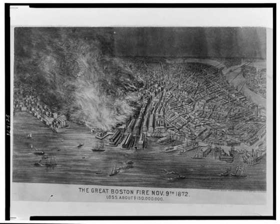 El gran incendio de Boston el 9 de noviembre de 1872.