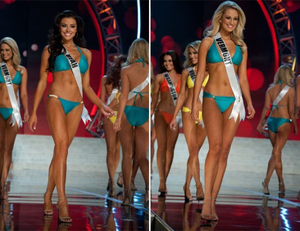 Las candidatas desfilan en traje de baño durante las etapas preliminares del certamen Miss USA.