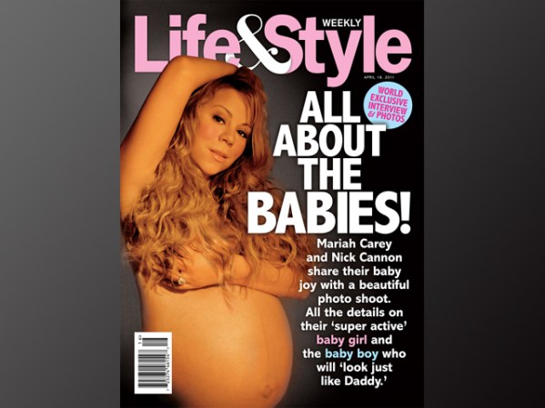 La cantante Mariah Carey posa su enorme barriga para la revista Life & Style's en abril del 2011.
