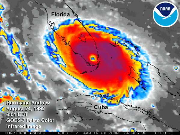 El huracán, horas despés de llegar a la Florida, comienza a atravesar la penísnsula.