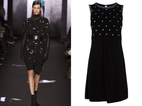 El desfile otoñal de Diane von Furstenberg se inclinó por looks en negro absoluto, con tops de cuello de tortuga, como infaltables, debajo de vestidos chic. Logra el look con este vestidito negro de Oasis, $105