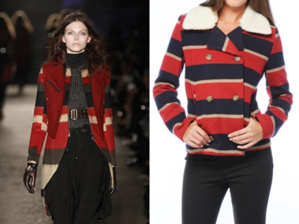 Rag & Bone, mostró diseños de inspiración alpina, con capas múltiples y vivos en rojo. Logra el look con esta chaqueta de BB Dakota, $90