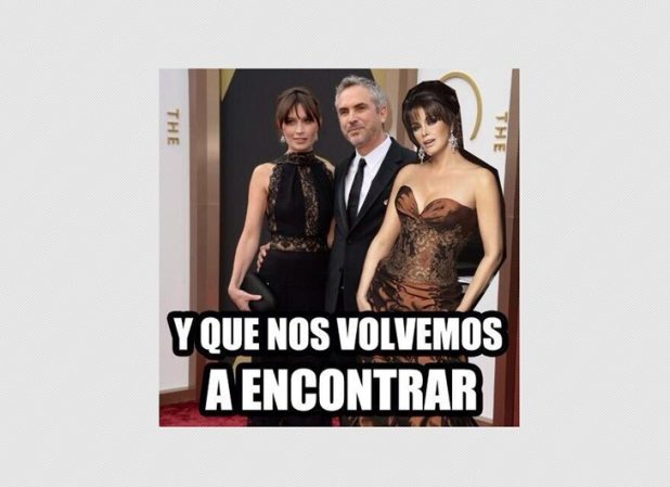 Lucía Méndez como si hubiera hecho un nuevo fotomontaje al lado de Cuarón en la alfombra roja.