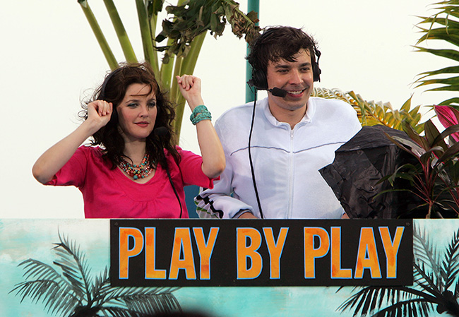 Drew Barrymore y Jimmy Fallon durante las grabaciones del 2005 en Cancún, México.