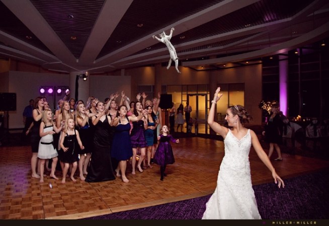 La idea surgió en Tumblr, una red social en la que los usuarios comparten fotografías. En las fotos, se ve a los gatos volar a las manos ansiosas de las damas asistentes a una boda.