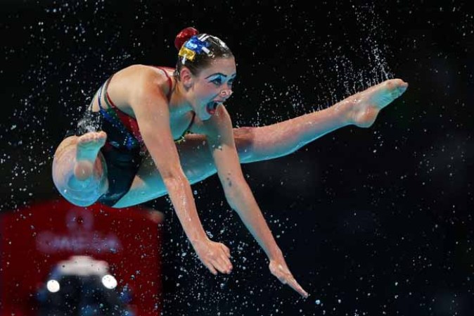 Competencia de natación sincronizada en Barcelona.