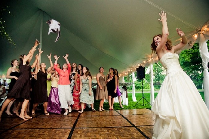 La tradición ordena que la novia lance un ramo de flores a sus damas. Sin embargo, el sitio Brides Throwing Cats (Las novias avientan gatos) ha subvertido esa regla de una manera cómica.