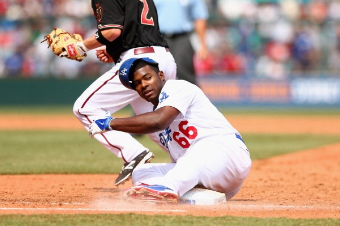 Yasiel Puig #66 de Los Angeles Dodgers famoso por su juego agresivo.