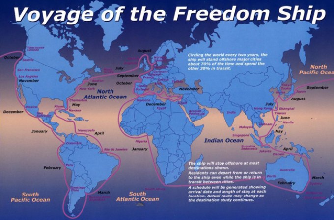 Esta es la ruta propuesta de la urbe marina, llamada Freedom Ship