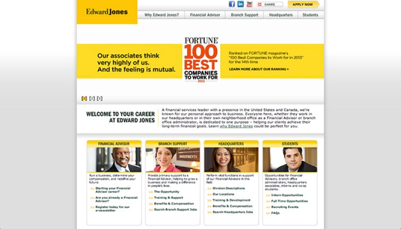 Edward Jones <br /><br />Industria: Banca, Servicios Financieros <br /><br />Puestos de trabajo: Asesores Financieros, Ventas, Desarrollo de Negocios <br /><br />Las plazas son para: Texas, California, New Jersey, Illinois, Florida