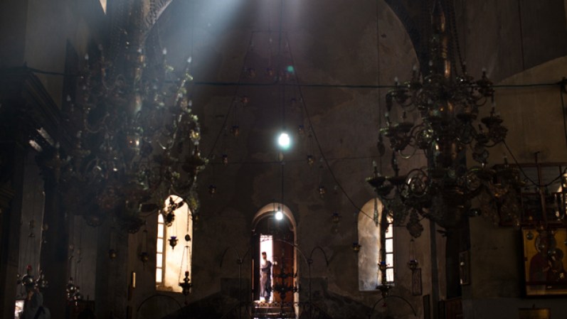 Vista del interior de la Iglesia de la Natividad, en Belén.