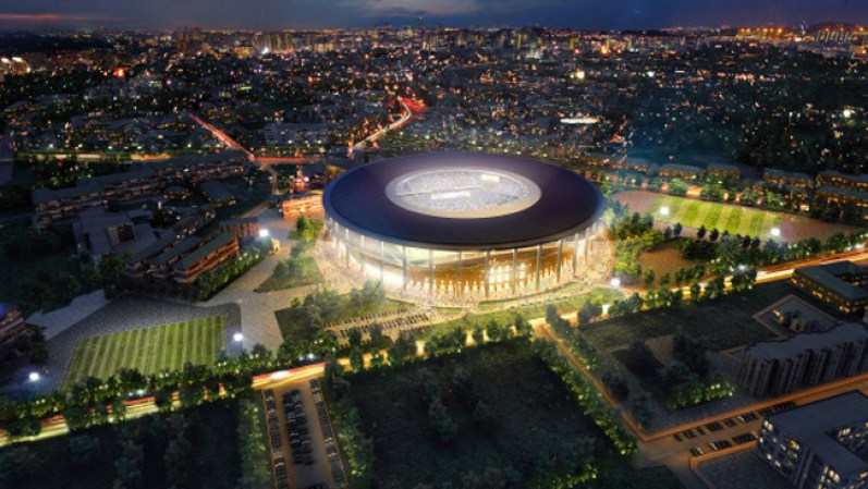 Imagen de lo que será el estadio Ekaterimberg de noche.