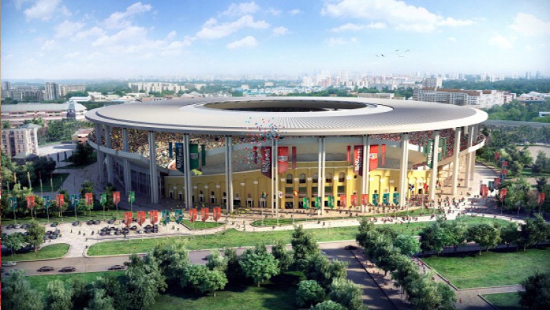 Estadio Central de Ekatrimberg. Tendrá capacidad para unas 45,000. La ciudad está ubicada en la frontera de Europa y Asia a unas 1,000 millas al este de Moscú.