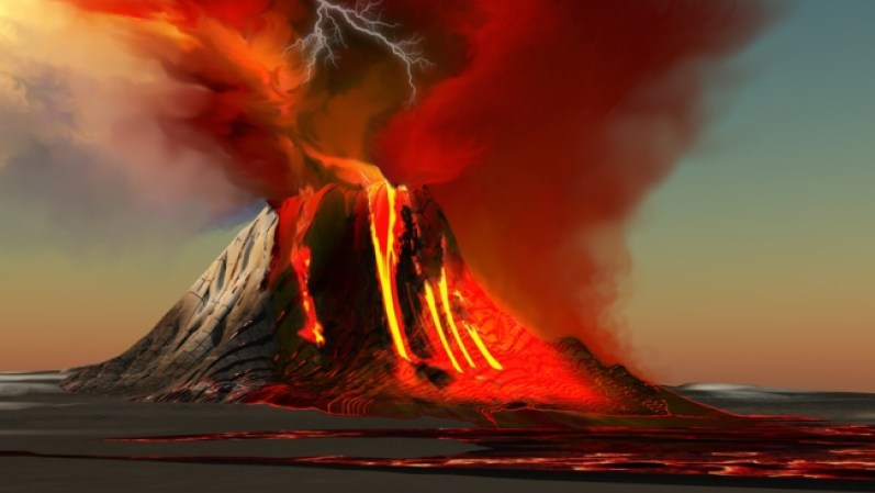 Montañas de lava. Apocalipsis 8:8 “El segundo ángel tocó su trompeta, y fue lanzado al mar algo que parecía un gran monte ardiendo en llamas; y la tercera parte del mar se volvió sangre”.