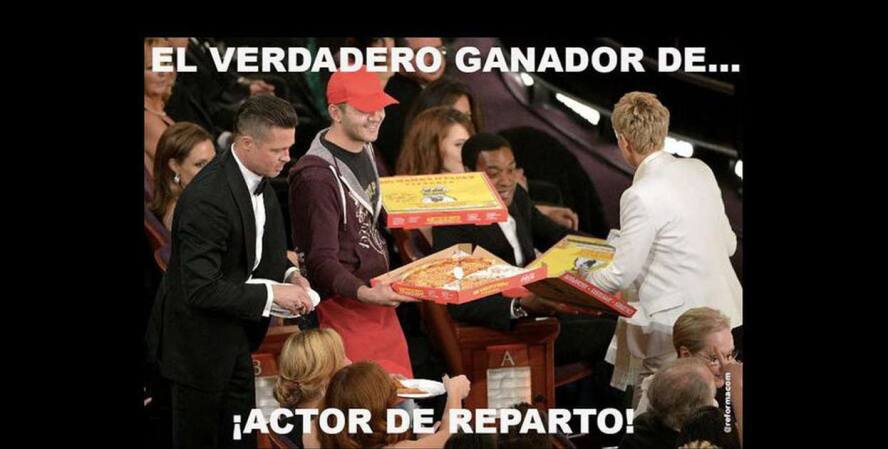 Uno de los momentos más memorables de la ceremonia, la repartición de pizzas. El premio se lo lleva... ¡el actor de reparto!