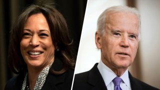 Combinación de fotografías de Kamala Harris y el exvicepresidente Joe Biden.