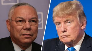 Combinación de fotografías de Colin Powell y el presidente Donald Trump.