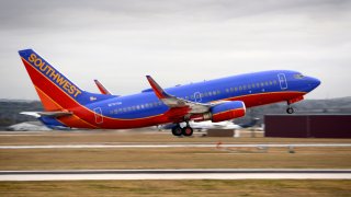 A Southwest Airlines Boeing 737 passenger jet takes off from San Antonio International Airport in Texas.
