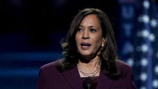 Sen. Kamala Harris, Democratic vice presidential nominee, speaks during the Democratic National Convention at the Chase Center in Wilmington, Del., Aug. 19, 2020.