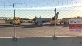 No one was hurt when an American Eagle jet veered off the taxiway shortly after landing Thursday morning at Dallas-Fort Worth International Airport, the airline says.