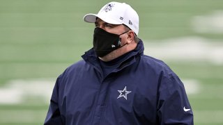 Head coach Mike McCarthy of the Dallas Cowboys looks on during warmups prior to the game against the New York Giants at MetLife Stadium on Jan. 3, 2021 in East Rutherford, New Jersey.