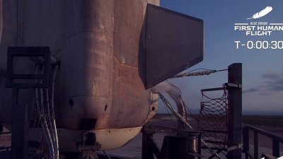 Así fue el despegue del Blue Origin en su primer vuelo con tres tripulantes a bordo