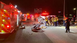 A crash involving a fire truck and a pickup truck closed a portion of Interstate 35E in Denton Thursday morning.