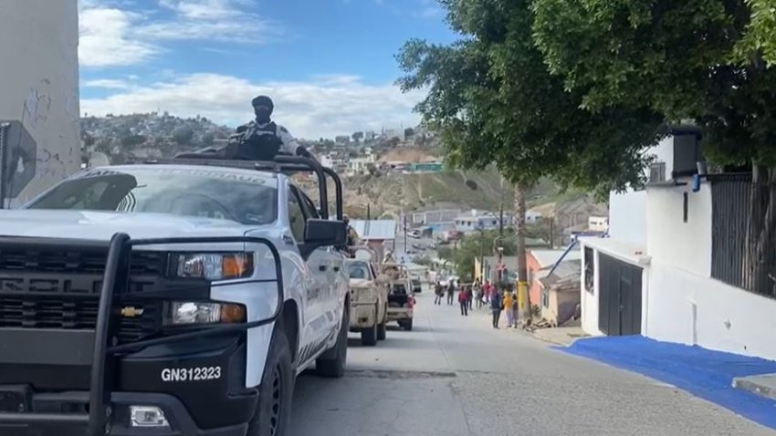 Mexican National Guard troops at the scene where photojournalist Margarito Martínez was killed in Tijuana, Mexico.