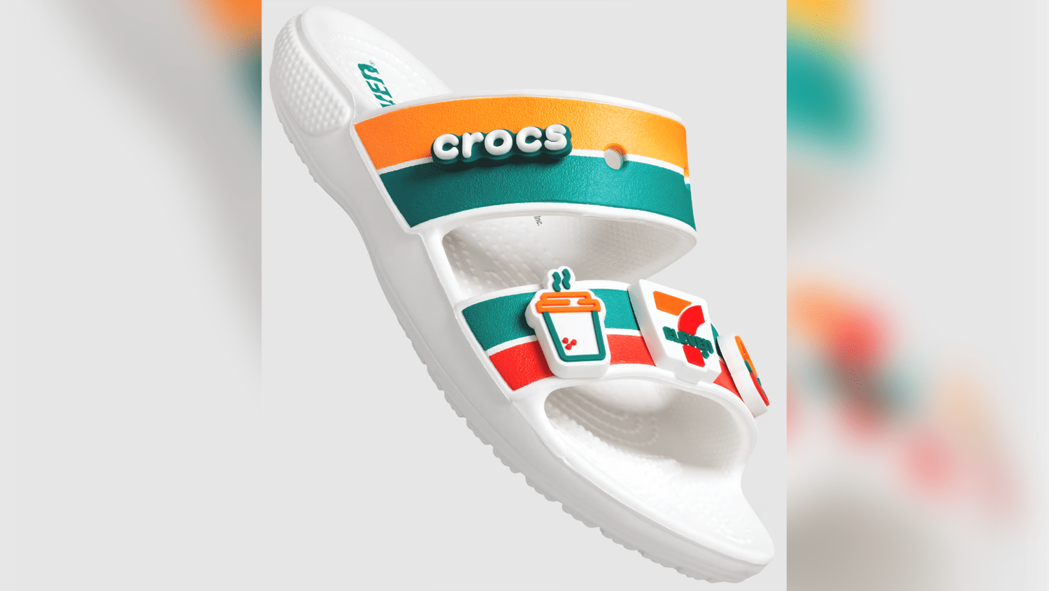 A sandal that is part of the new 7-Eleven x Crocs partnership.