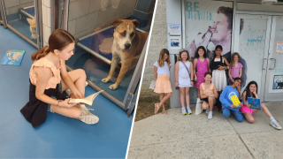Niñas voluntarias lectura refugio animales dallas