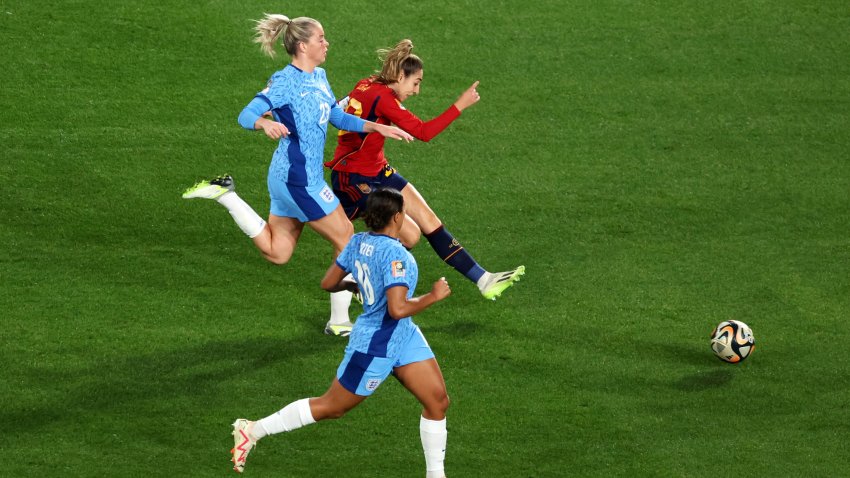 SYDNEY, AUSTRALIA – AUGUST 20: Olga Carmona of Spain scores her team’s first goal during the FIFA Women’s World Cup Australia & New Zealand 2023 Final match between Spain and England at Stadium Australia on August 20, 2023 in Sydney, Australia. (Photo by Matt King – FIFA/FIFA via Getty Images)