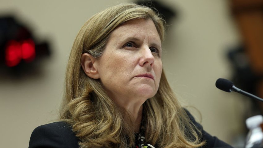 WASHINGTON, DC – DECEMBER 05: Liz Magill, President of University of Pennsylvania, testifies before the House Education and Workforce Committee at the Rayburn House Office Building on December 05, 2023 in Washington, DC. The Committee held a hearing to investigate antisemitism on college campuses. (Photo by Kevin Dietsch/Getty Images)