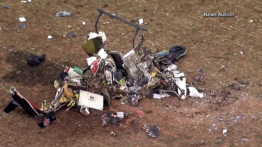 Wreckage of a helicopter crash in Oklahoma