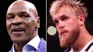 Combinación de fotos de Mike Tyson y Jake Paul.