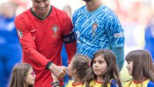 Cristiano Ronaldo and Diogo Costa are playing during the Turkiye vs Portugal match in Dortmund, Germany, on June 22, 2024. (Photo by Foto Olimpik/NurPhoto via Getty Images)
