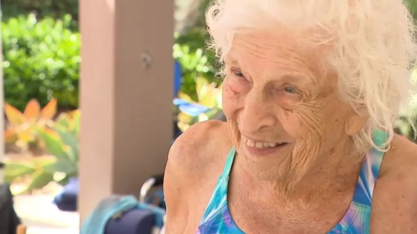 Swimmer Maurine Kornfield, 102, is pictured Aug. 23, 2024.