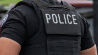 Police inscription on the back of an officer