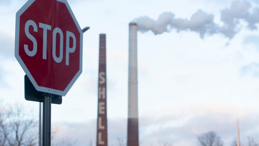 A general view of the Shell oil refinery in Wesseling, Germany, on January 26, 2024, as Shell announces its plan to shut down the oil refinery by 2025 to convert it to produce lubricant feedstock, aiming to reduce its carbon emissions. (Photo by Ying Tang/NurPhoto via Getty Images)